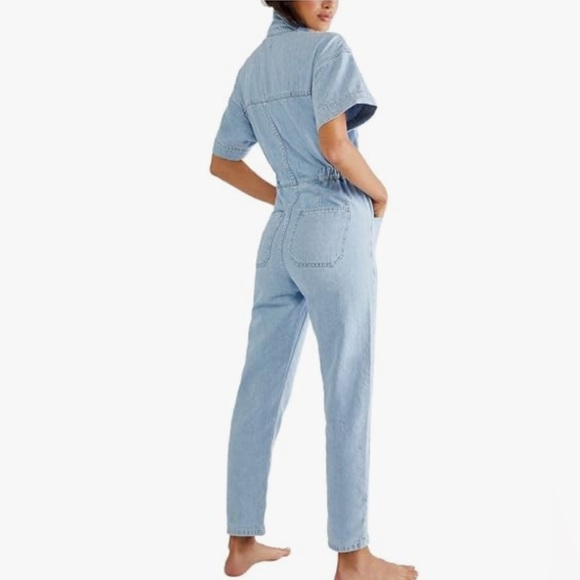 NWOT Free People Merci Light Blue Denim Jumpsuit - Picture 2 of 5